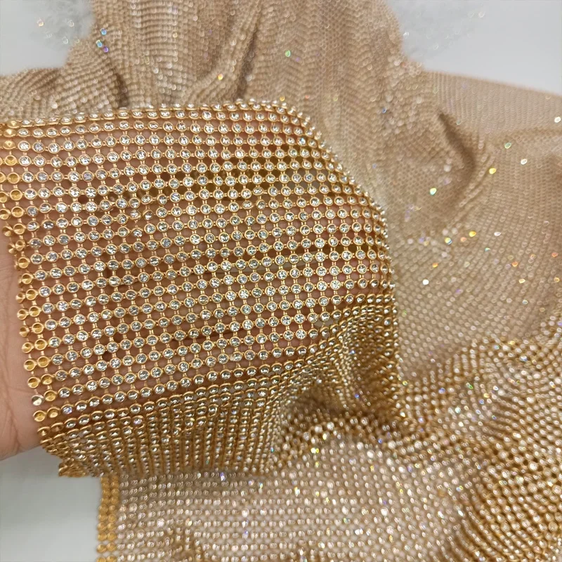 3D Printing On Fabric - 45x120 ซม.Sparkly GOLD ฐาน Rhinestone โลหะตาข่าย
