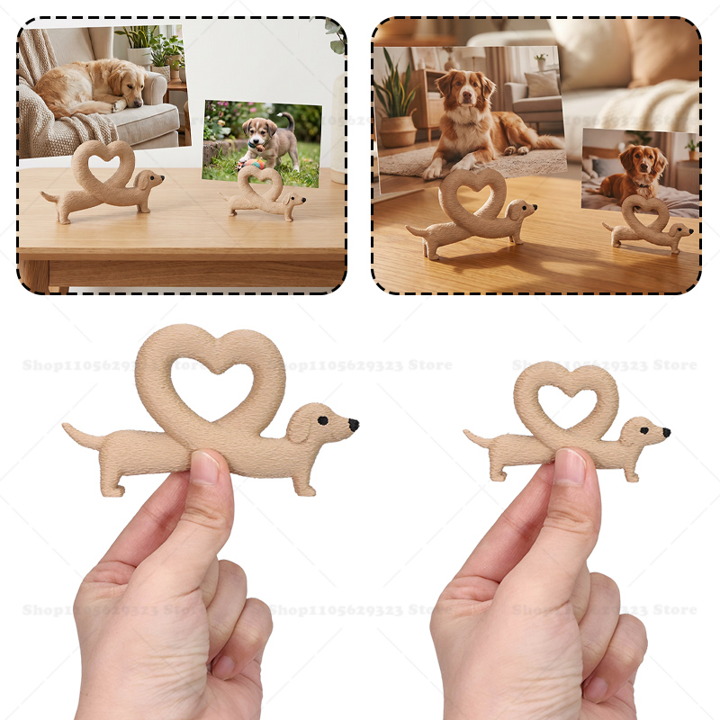 3D Printing Table - กรอบรูปหัวใจพิมพ์ 3 มิติ รูปสุนัขดัชชุนด์, ของตกแต่งโต๊ะทำงานรูปสุนัขทรงไส้กรอก, ของตกแต่งบ้านสวยงามสำหรับห้องนอน,