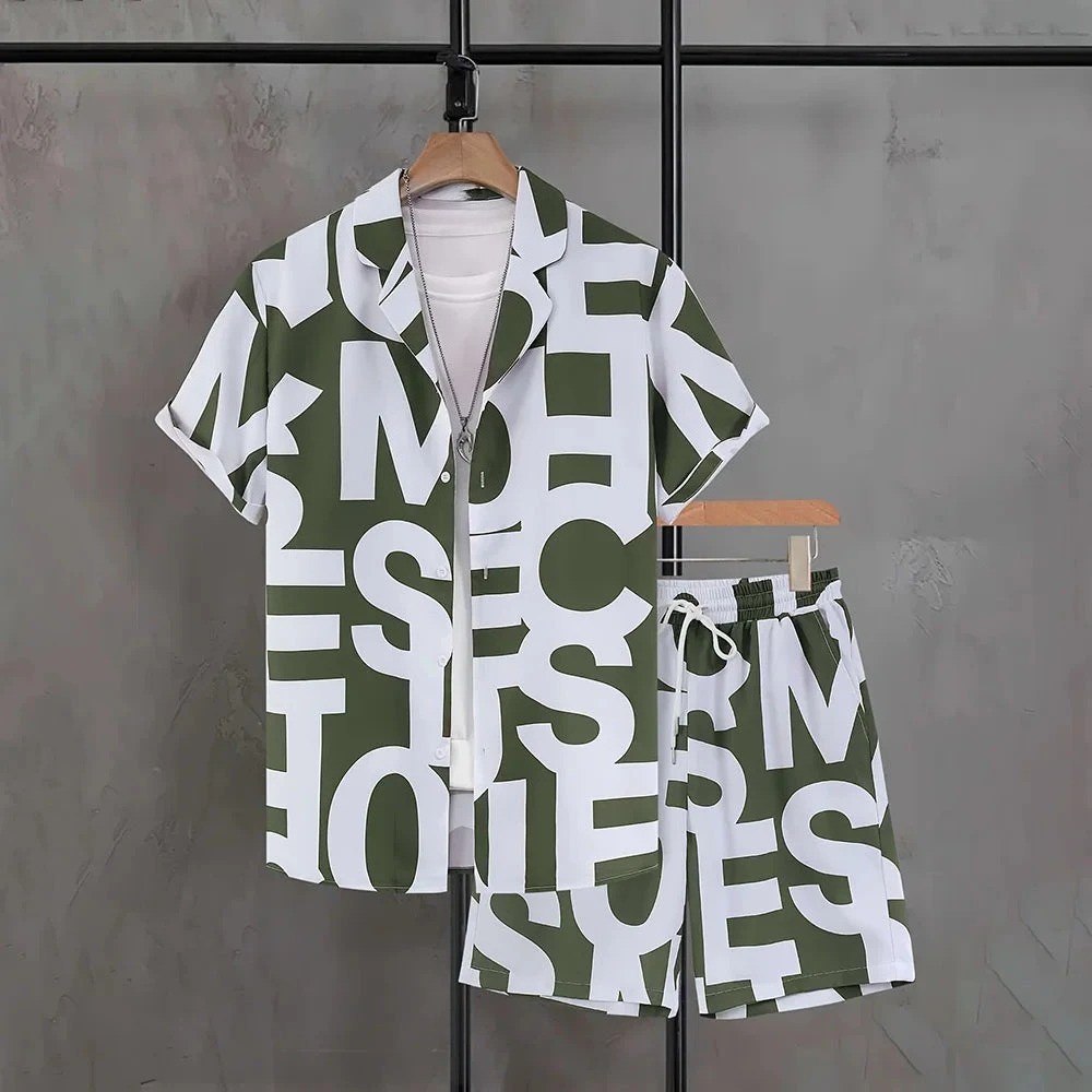 3D Printing Kit - ชุดเสื้อเชิ้ตฮาวายและกางเกงขาสั้นผู้ชายลายพิมพ์ 3 มิติสำหรับฤดูร้อนระดับไฮเอนด์