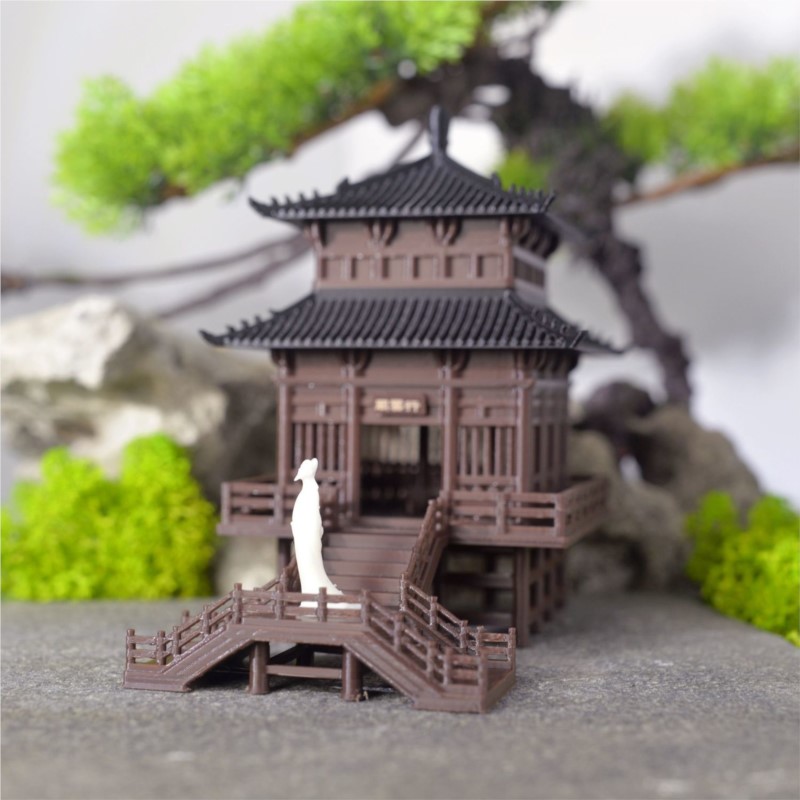 3D Printing Apps - เครื่องประดับสถาปัตยกรรมย้อนยุคศาลาสไตล์จีนโบราณพิมพ์ลาย3D ภูมิทัศน์ไมโครกระถางดอกไม้บอนไซตกแต่ง ZF31หอคอย