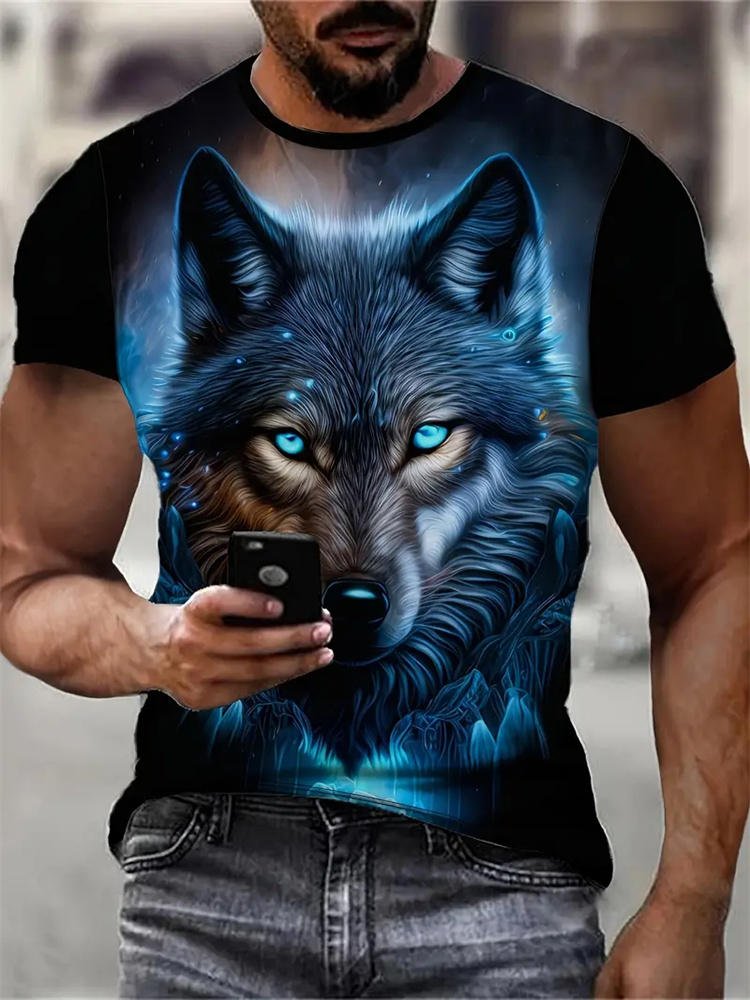 3D Printing On Fabric - เสื้อยืดพิมพ์ลายหมาป่า 3 มิติสำหรับผู้ชาย เสื้อคอกลมแขนสั้น ผ้าระบายอากาศได้ดีและสวมใส่สบาย เสื้อผ้าลำลองสำหรับผู้ชายสำหรับใส่เดินเล่นนอกบ้าน