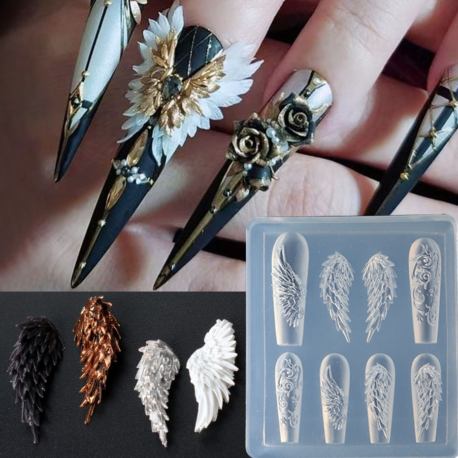 3D Printing Templates Free - 1pcs 3D Charming Feather ปีกซิลิโคนเล็บแกะสลักแม่พิมพ์ Elegant